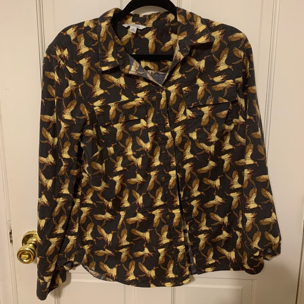 LL Bean signature cotton flannel duck print button-up shirt